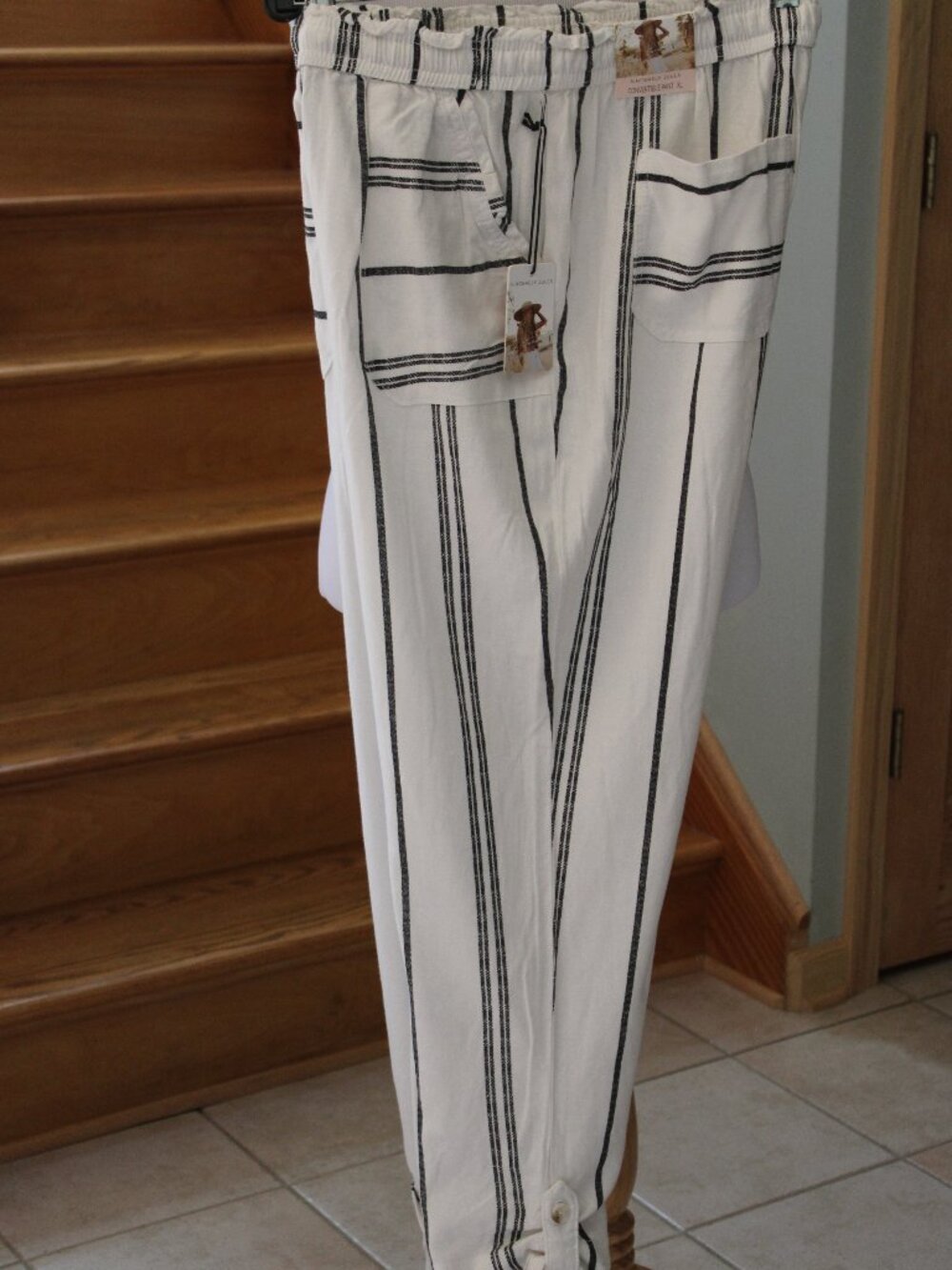 Sincerely Jules Women NWT Plus Pants XL Casual Ivory Black Elastic Waist Pockets